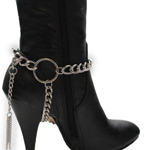 Women Silver Metal Boot Chain Bracelet Circle Back Tassel Shoe Charm Anklet